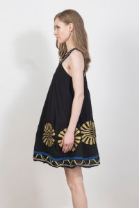 Κεντημένο ζακάρ φόρεμα με πλεκτές λεπτομέρειες black-gold-white-cobalt blue