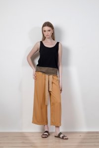 Tencel paperbag trousers with knitted belt summer camel