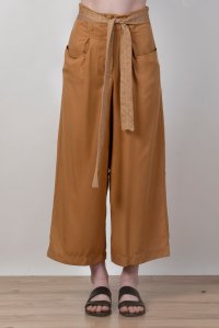 Tencel paperbag trousers with knitted belt summer camel