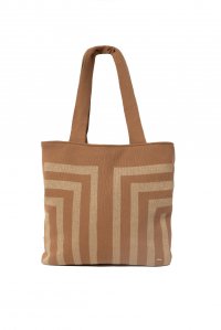 Cotton lurex geometric pattern tote bag chocolate-tan gold