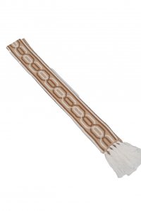 Cotton blend jacquard handmade fringed tie belt dark beige-chocolate-ivory