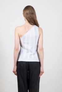 Cotton lurex one shoulder top white