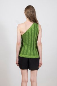 Cotton lurex one shoulder top bright green