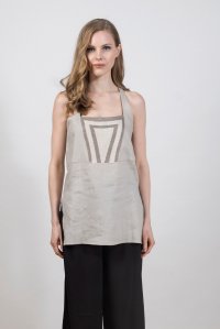 Linen top with knitted details sand