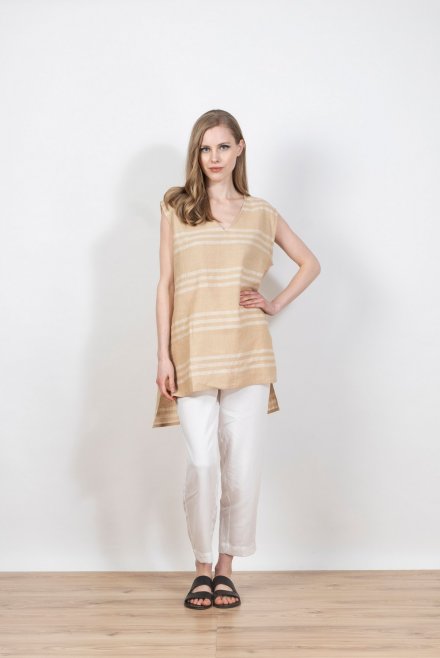Linen striped sleeveless blouse beige - ivory