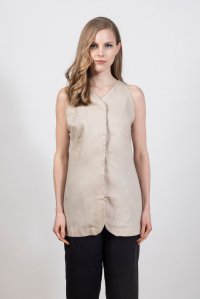 Linen gilet with knitted belt sand