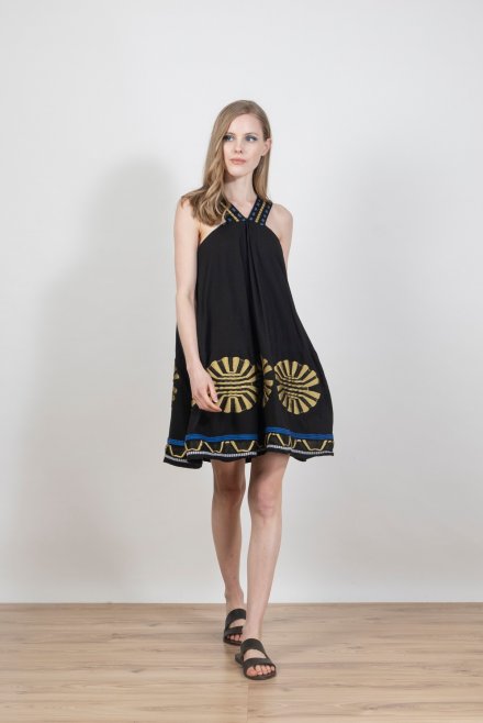 Emproidered jaquard abstract pattern with knitted details black-gold-white-cobalt blue