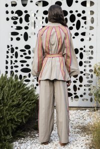 Poplin kimono with knitted details taupe