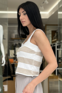 Lurex-cotton blend striped open-knit tank top ivory