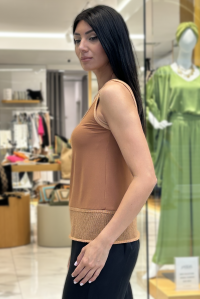 Jersey tank top with knitted details camel