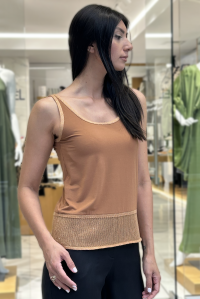 Jersey tank top with knitted details camel