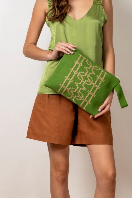 Cotton lurex  two tone cluch bag bright green-gold