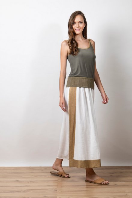 Jersey tank top with knitted details khaki