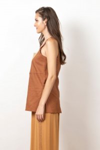 Linen top with knitted details chocolate