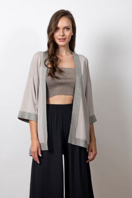 Jersey Kimono cardigan with knitted details ice