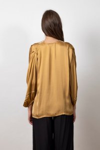 Satin 3/4  sleeved  blouse with knitted details gold