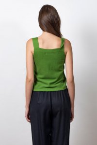 Cotton blend square neck top bright green