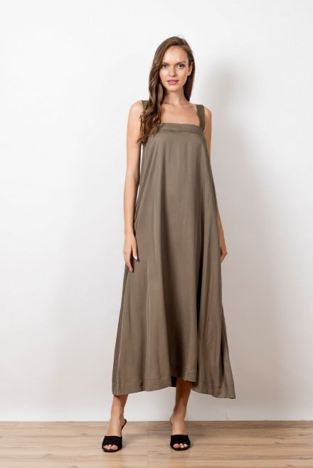 Tencel dress with knitted straps khaki