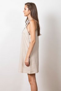 Linen  mini dress with knitted details sand