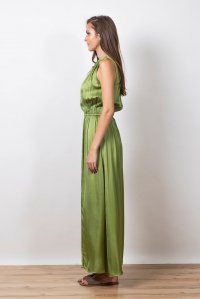 Satin maxi dress with knitted details bright green