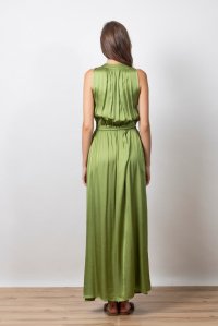 Satin maxi dress with knitted details bright green