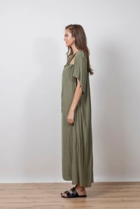 Crepe marocaine cut-out dress with knitted details khaki