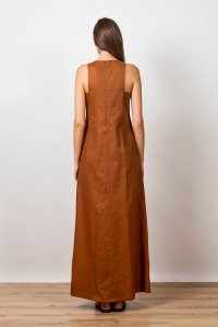 Linen maxi  dress with knitted details chocolate