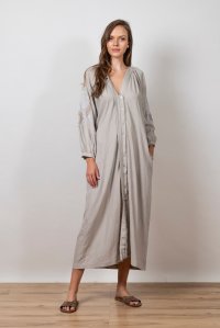 Linen blend ebroidered midi dress with knitted belt ice