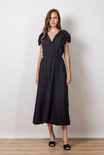 Midi dress with elasticated waist and knitted details black
