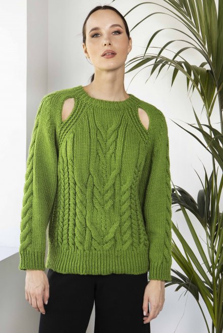 Chunky knit cut-out sweater bright   green