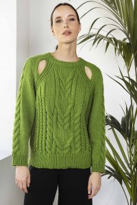 Chunky knit cut-out sweater bright   green