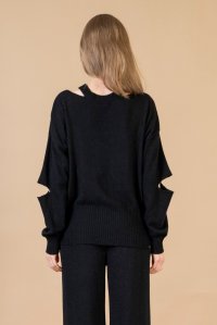Cashmere blend cut-out sweater black