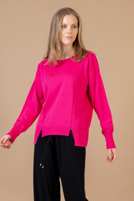 Cotton-blend relaxed-fit sweater fuchsia