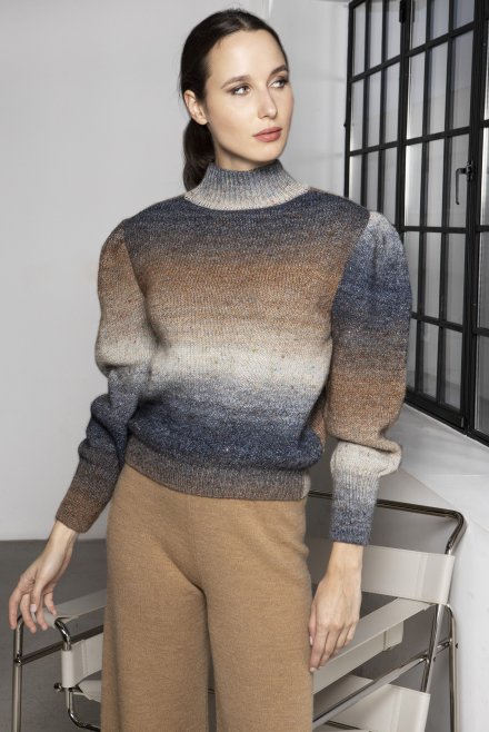 Space-dyed puffed sleeves sweater multicolored