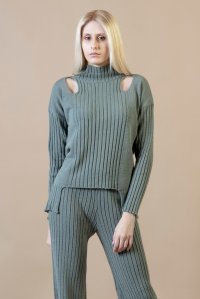 Wool blend cut-out sweater mint