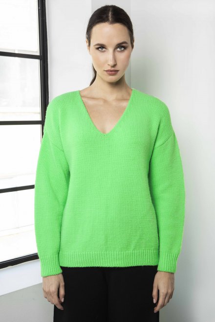 V-neck πουλόβερ με αλπακά neon green