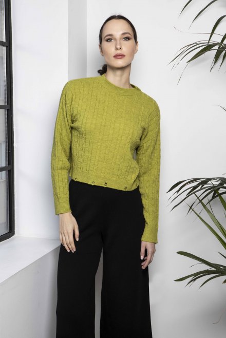 Alpaca blend cable knit sweater lime