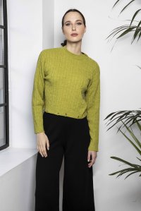 Alpaca blend cable knit sweater lime