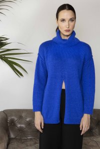 Mohair blend sweater  with front slit bright blue