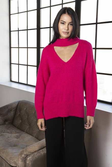Mohair blend cutout sweater fuchsia