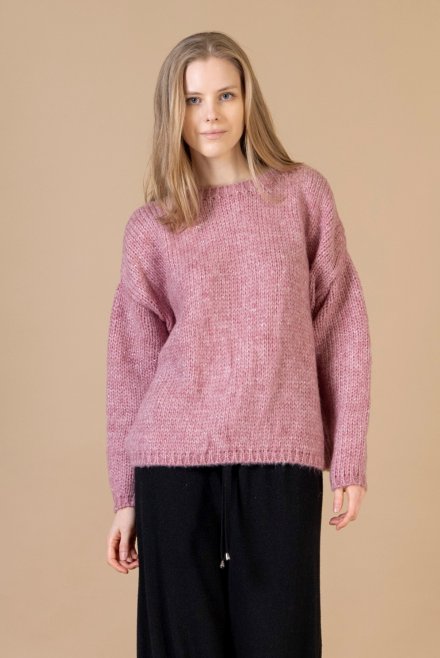 Mohair-lurex blend oversized  sweater dusty pink