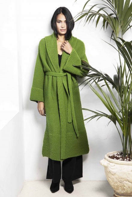 Chunky knit long cardigan bright green
