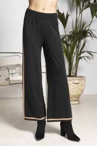 Coton blend two-tone pants black-camel