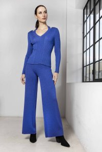 Wool-lurex pants bright blue