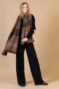 Faded-effect knit wrap multicolored brown-orange