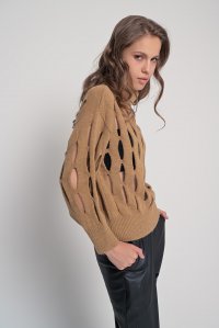 Alpaca blend open-knit sweater camel
