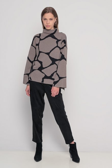 Cotton blend giraffe jaquard sweater taupe-black