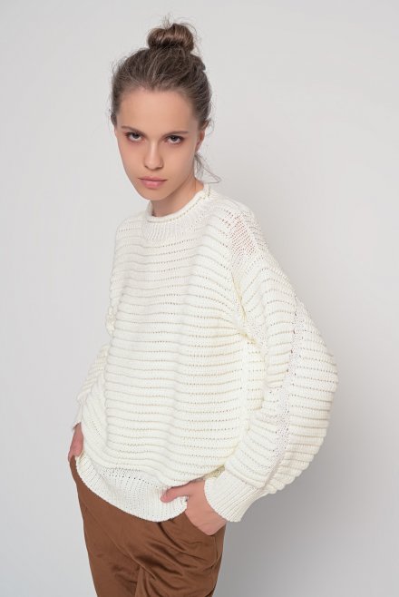 Wool blend chunky knit sweater ivory