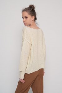 Mohair blend sweater with slits on the cuffs ivory
