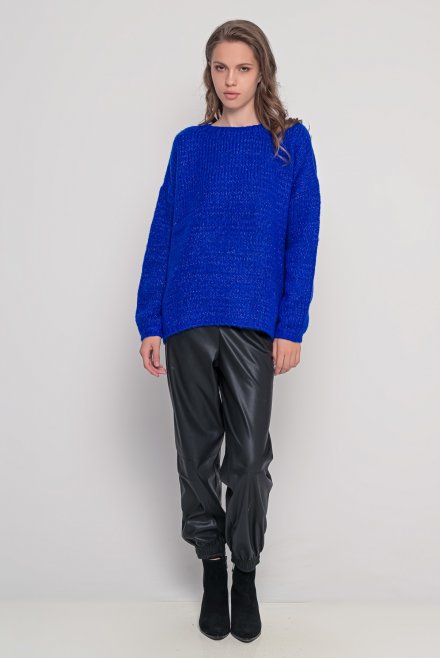 Mohair-lurex blend oversized  sweater bright blue